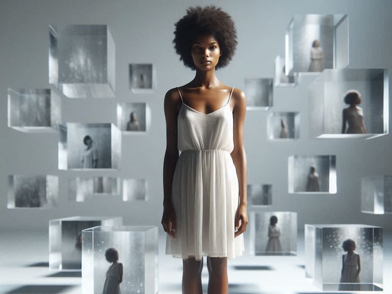 Artistic silhouette of woman carrying emotional weight, dark to light background