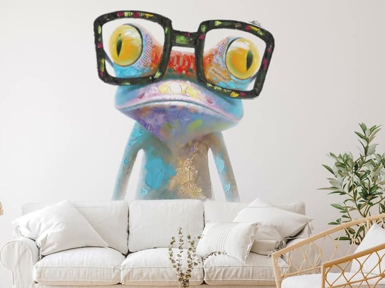 a custom printed frog mural