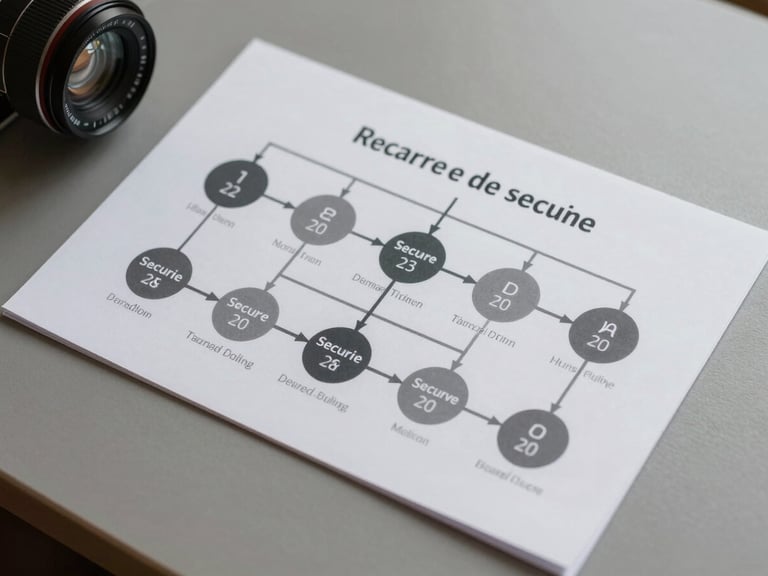 Top-down clean view of a user flow diagram mapping secure transaction states, printed on high-quality paper on a minimal workspace, sharp neutral lighting, precise lines.
