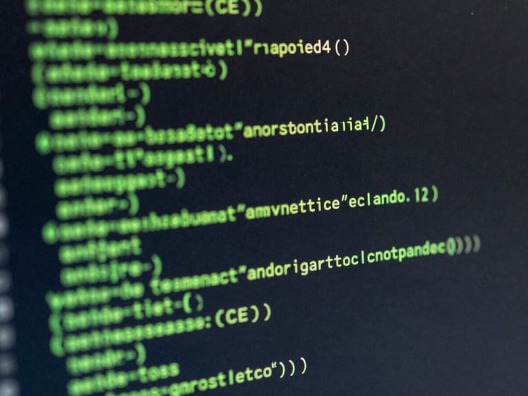 Extreme close-up of a terminal interface running clean automation scripts, green code on a dark screen, sharp focus, high contrast.