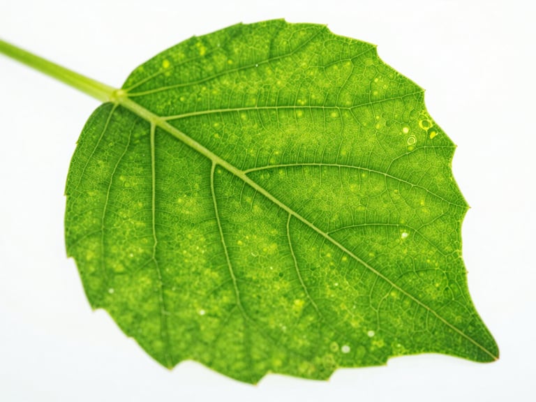 Extreme close-up of a vibrant green plant leaf showing microscopic cellular structures and health under crisp high-key laboratory lighting, bright scientific photography, vivid colors.