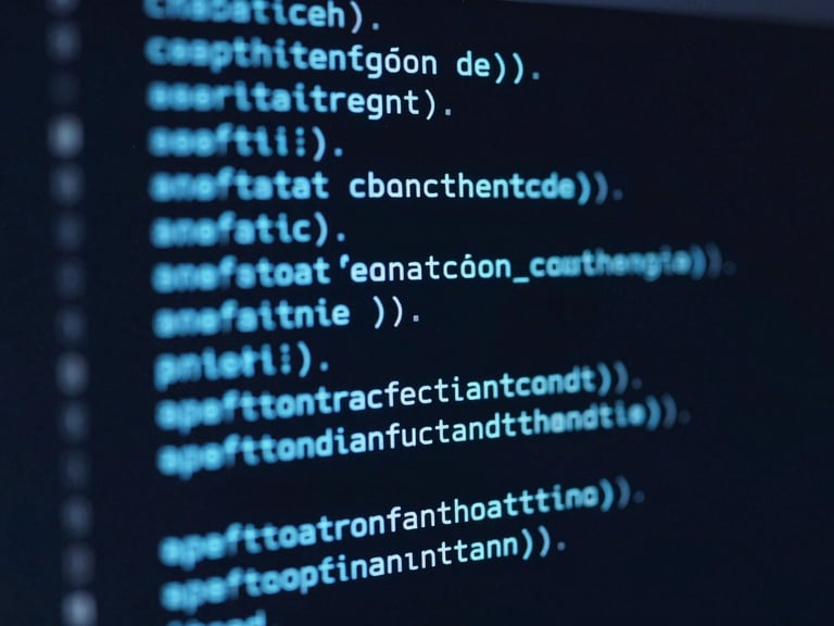 Clean code snippet on a terminal screen, monospaced font, glowing electric blue accents, macro depth of field.