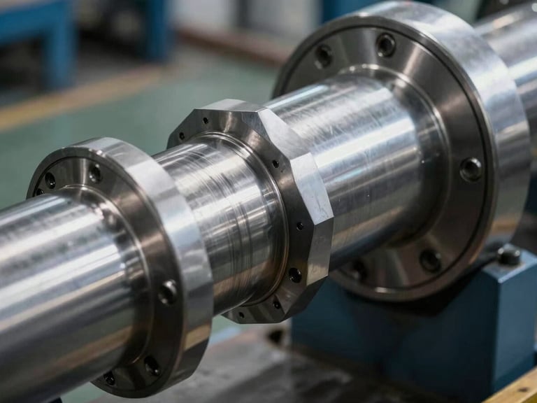 Close-up of industrial stainless steel rotary forming drum, precise geometric nozzles, sharp industrial lighting, cool steel tones