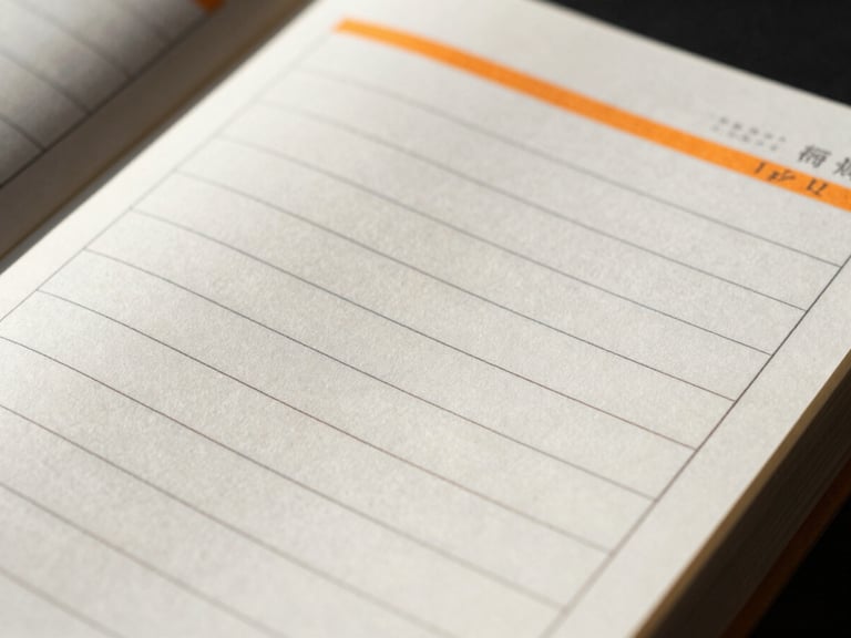 Macro close-up of a flat-lay planner page, showing clean monospaced grids, sharp black ink lines, high-contrast safety orange accents, dramatic side-lighting.