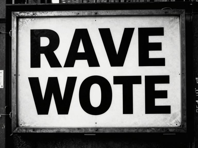 Raw campaign still of a vandalized-style billboard in an urban alley, hard direct flash, stark black and white, deep shadows, 35mm film grain