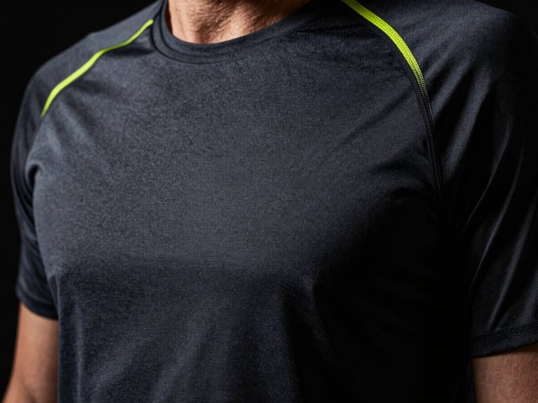 Dynamic close-up of premium sportswear texture under high-contrast dramatic studio lighting, deep charcoal tones with sharp electric lime highlights, 35mm lens
