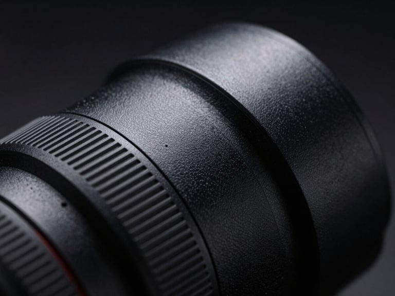 Ultra-close macro shot of a sleek product render, showing intricate packaging texture and dramatic studio lighting on a dark background, cinematic mood.