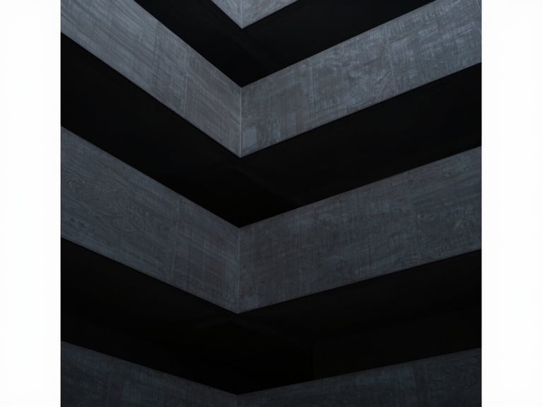Abstract architectural geometry, fluid, interconnected, minimalist fine art photography, high-contrast cool ambient lighting, deep graphite tones, sharp architectural lines, 35mm lens