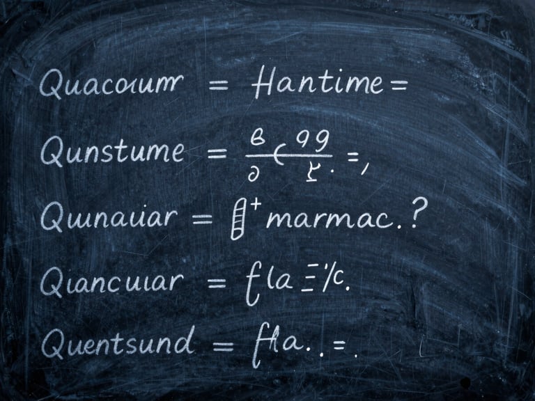 Quantum physics equations on a slate board, macro detail, blue-shifted light