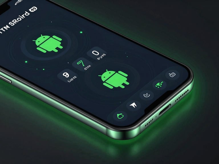Sleek portrait mockup of an Android phone screen showing a high-performance vector game interface, glowing green accents, bleeding off the right edge.