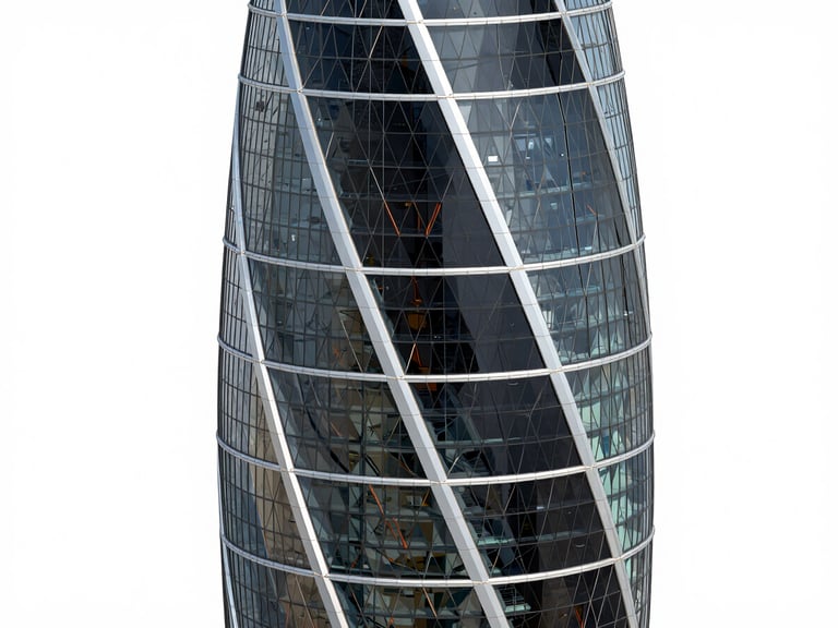 Crisp 3D CAD rendering of the Lakhta Center structural steel core, detailed isometric view, cool slate tones with orange highlights