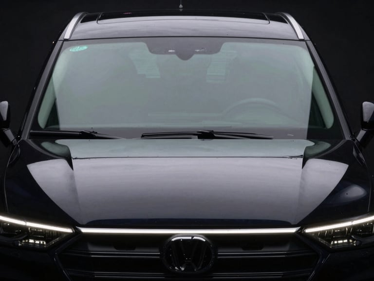 Low-angle heroic car portrait, front windows with a very light ceramic tint, sharp LED reflections, deep glossy paint, dark low-key automotive photography, 50mm