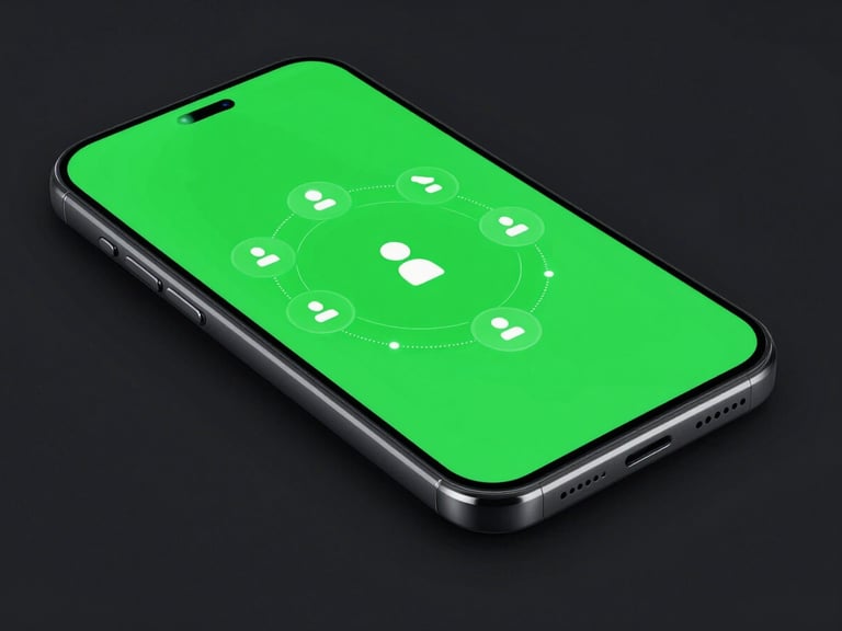 Sleek tech photography, angled perspective shot of a modern bezel-less Android phone displaying clean vector wireframes of user engagement loops, neon green glowing accents, dark studio background, 35mm