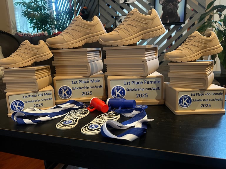 a table with a bunch of medals and medals