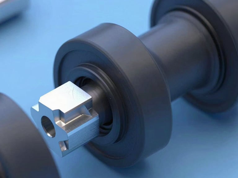 Extreme close-up of a 3D CAD assembly in Catia V5 showing a complex rubber seal profile and a custom aluminum notching gauge. Crisp studio lighting with blueprint blue tones highlighting high-precision metallic edges.