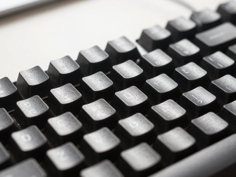 Macro close-up shot of mechanical keyboard keys with clean desk setup, focused on control keys, sharp lighting.
