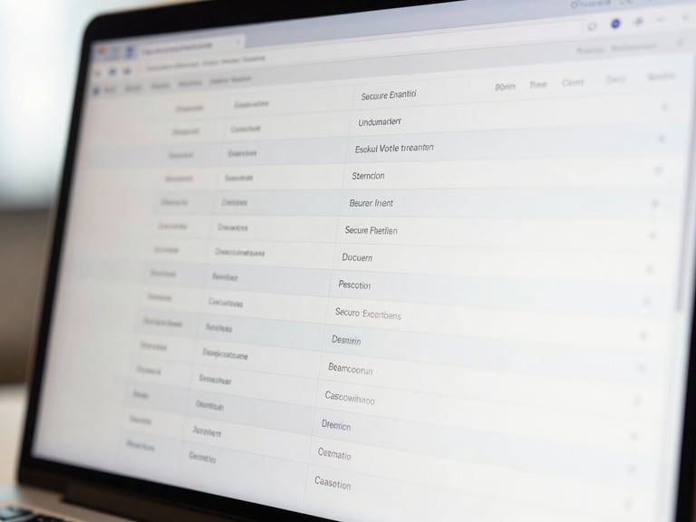 Detailed shot of a blockchain ledger interface on a monitor, showing secure transactions and audit trails, high-key studio lighting, crisp details, professional corporate realism