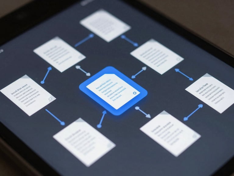 An abstract technical vector diagram illustrating local-first data flows, showing text files moving directly from a mobile interface to local storage directories, zero external server nodes, high contrast slate and blue tones.
