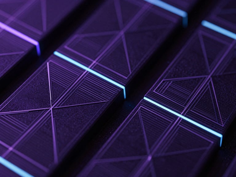 Macro close-up of geometric telemetry data arrays, sharp lines, bioluminescent accents, stark 3d render