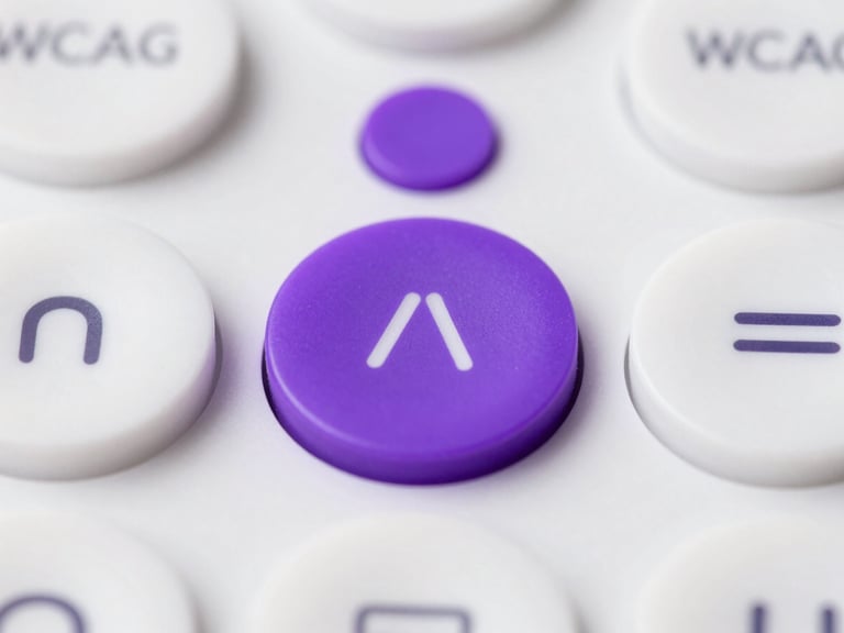 Macro close-up of interactive button states and focus rings for WCAG AA accessibility compliance, clean digital product photography, royal purple highlights.