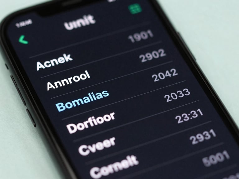 Macro shot of an Android phone screen displaying a unit converter app, showing clean, pixel-perfect UI elements for various conversions, subtle neon glow.
