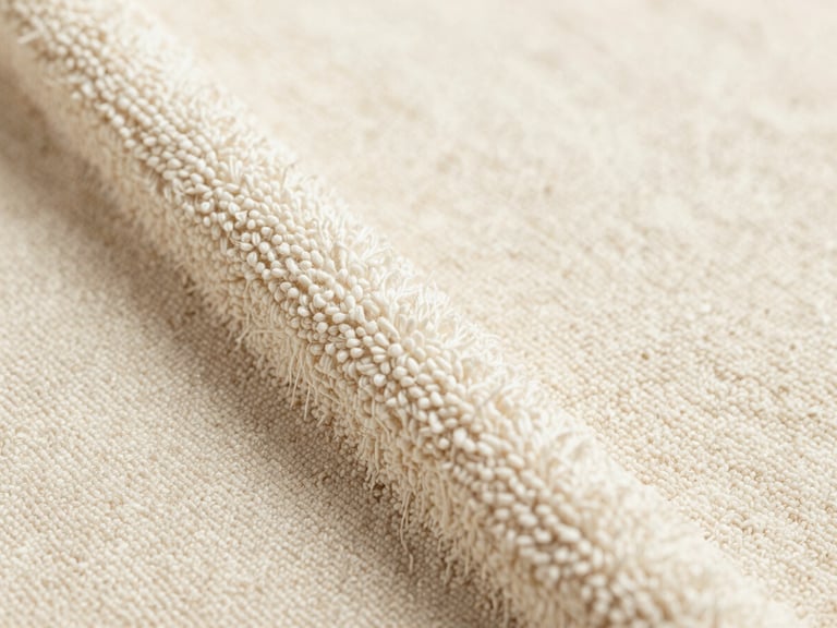Macro close-up of heavy terry cloth loops in natural cotton cream, sharp focus on textile weave, bright industrial daylight, 35mm photography