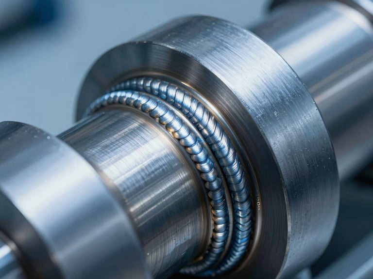 Macro shot of Hastelloy alloy chemical reactor component, showing intricate welds, sharp metallic reflections, cool blue tones, high contrast, industrial lighting, 50mm