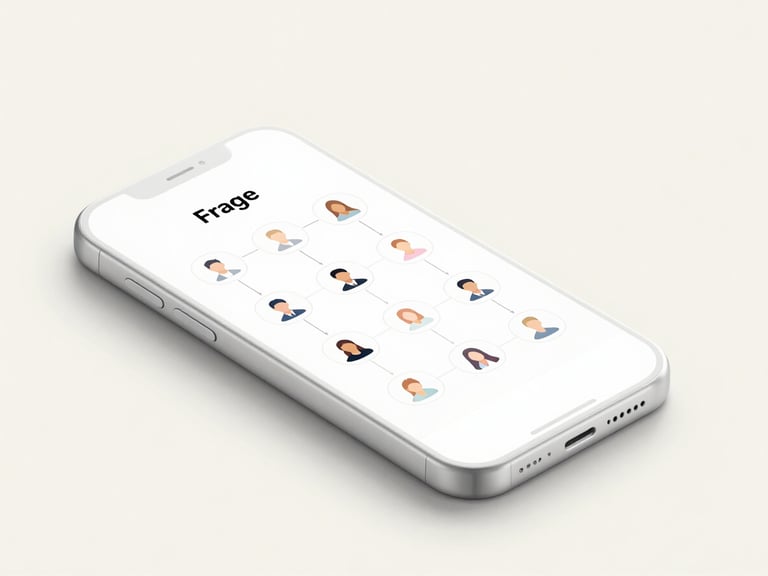 Mobile application user flow, wireframe on screen, clean isometric angle, bright studio light