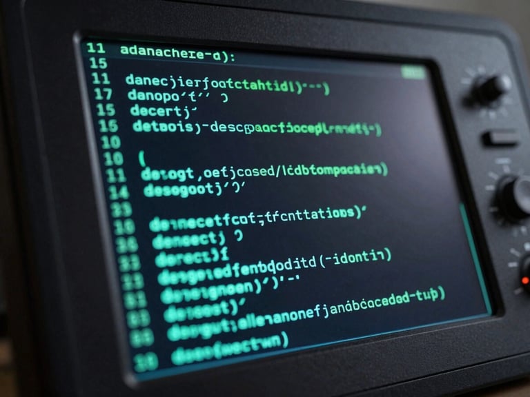 Sleek diagnostic terminal screen displaying clean monospace code lines, dark charcoal background, neon cyan highlights, high contrast