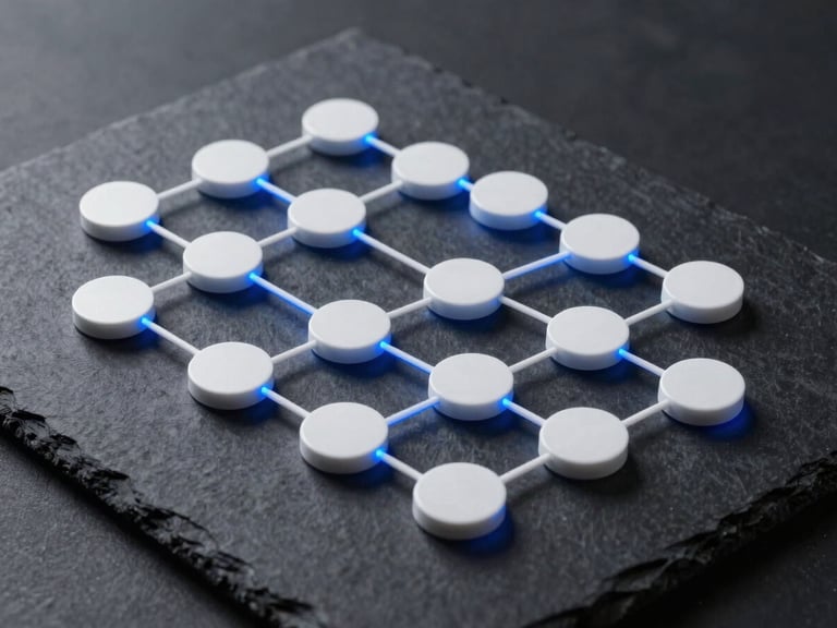 Crisp vector diagram of a multi-source data pipeline, clean white nodes branching into structured paths with sharp electric-blue highlights, cool studio lighting on dark slate canvas