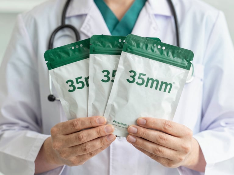 Close up of a vetted creator holding clean supplement packaging, bright natural daylight, crisp focus, 35mm
