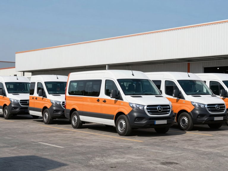 Branded Technet fleet vehicle parked at a commercial building site, natural daylight, medium-wide shot showing scale and organization.