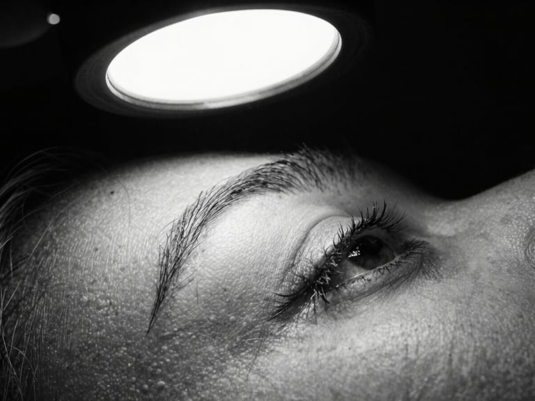 Extreme close-up of fresh black-and-grey ink on skin, sharp details of fine-line shading under dramatic studio lamp, high-contrast black and white photography, 35mm film grain