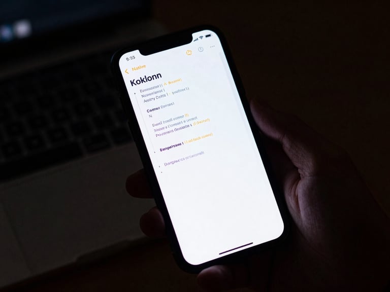 Low-light close-up of hands holding a physical Android phone, the screen glowing with a clean native Kotlin code compiler interface, deep shadows, moody 35mm photography
