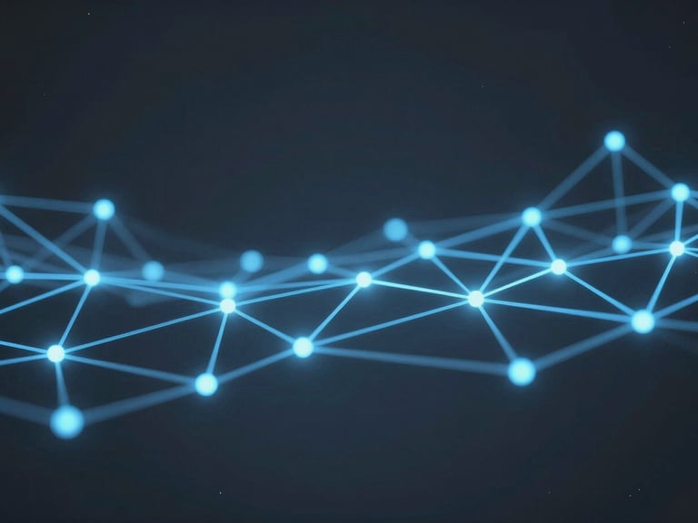 Abstract digital network glowing with cool blue light, representing interconnected data streams and AI processing, against a dark, subtle charcoal background, sharp focus, 35mm.