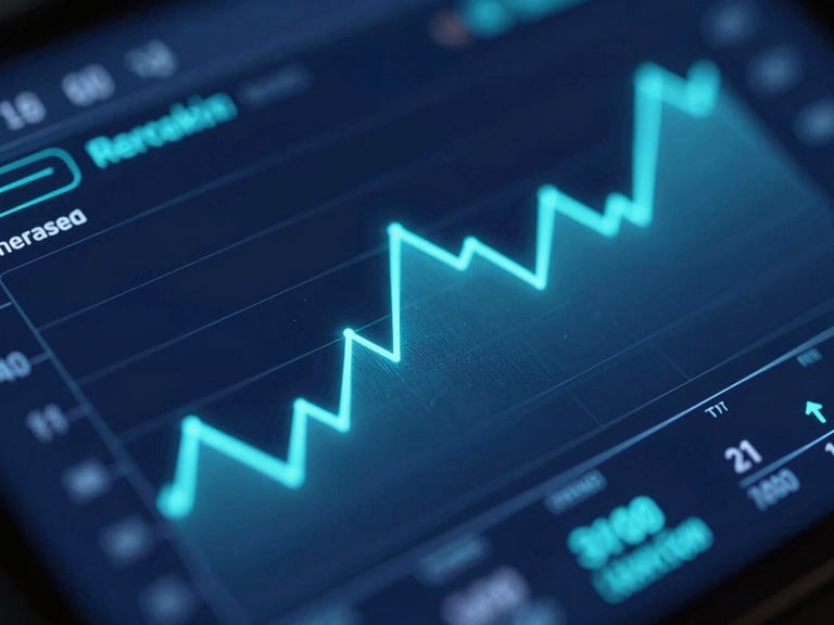 Macro detail of a high-tech digital UI render showing real-time server telemetry graphs, glowing electric cyan data lines on deep navy background.