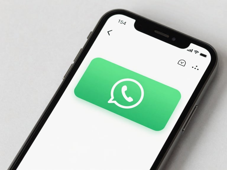 An elegant close-up of a modern smartphone displaying a secure WhatsApp chat interface with green and slate accents, bright natural daylight, clean editorial photography, 35mm