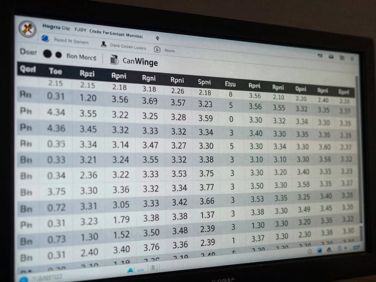 Close-up of a dark-mode data visualization showing jockey and trainer win-rate matrixes across various track conditions, rendered in high-legibility monospaced type.
