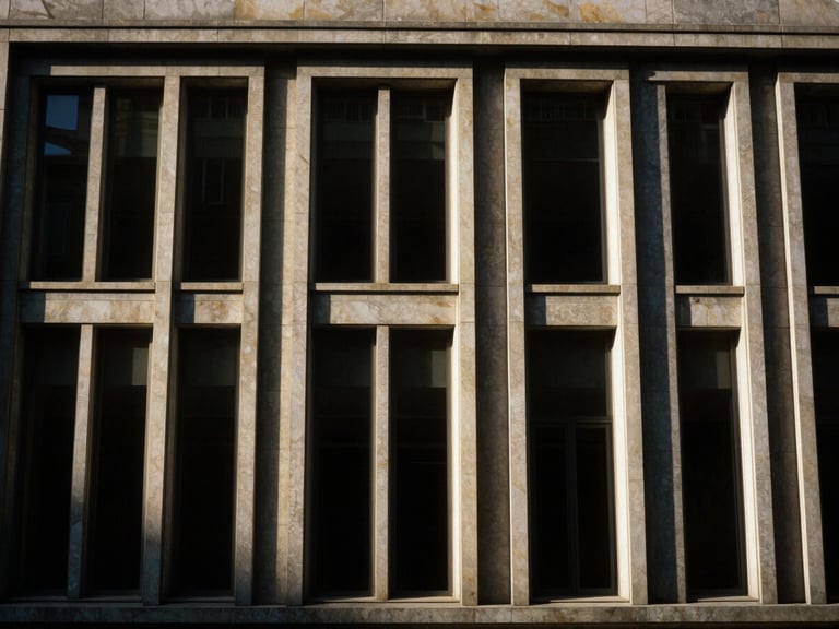 Architectural lines of the Metro courthouse, dramatic low-key window light, deep blacks, editorial photography