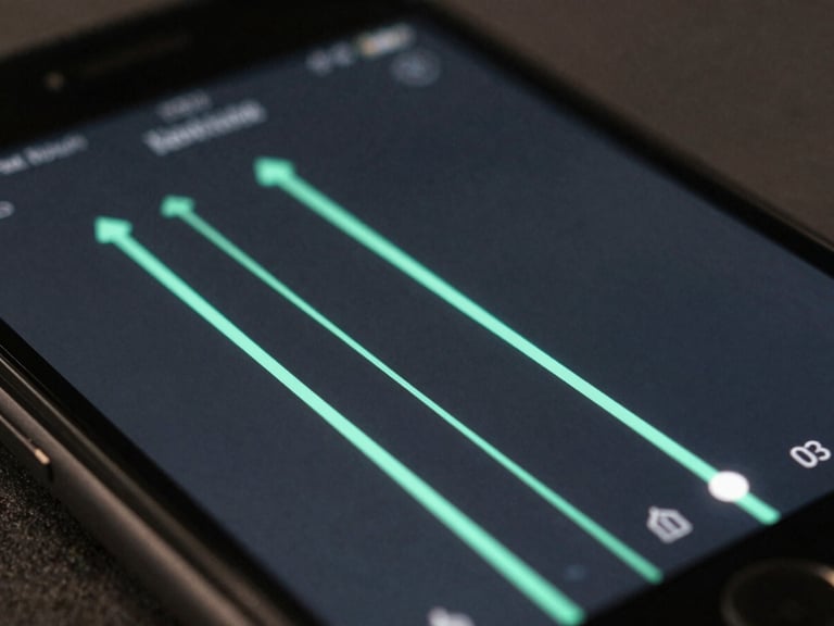 Close-up macro of a dark mobile UI showing a video timeline being sliced into five segments by clean neon mint lines, professional studio lighting