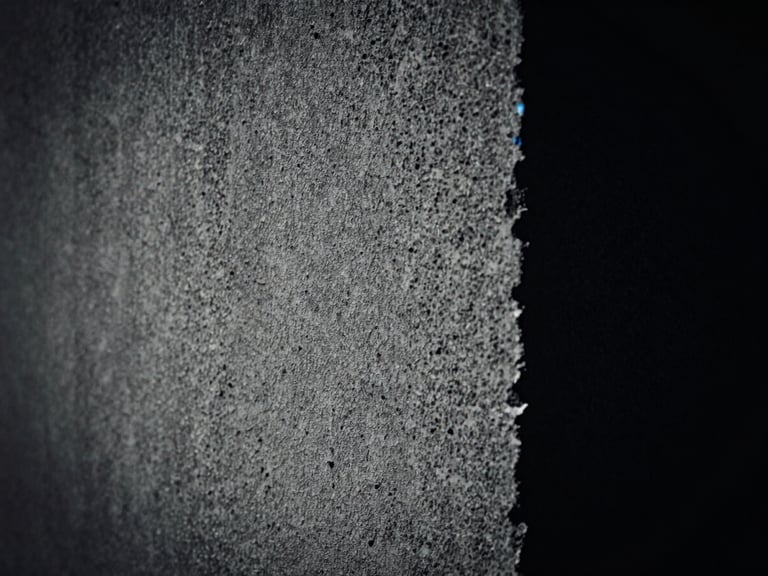 Extreme close-up of a concrete texture, dramatic lighting, high-contrast monochrome, hint of electric blue in the shadows, anamorphic lens.