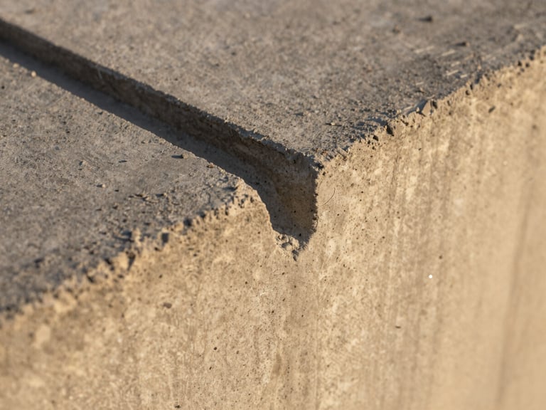 Extreme close-up of perfectly troweled concrete edge catching the low golden hour sun, sharp textures, high contrast, industrial luxury feel