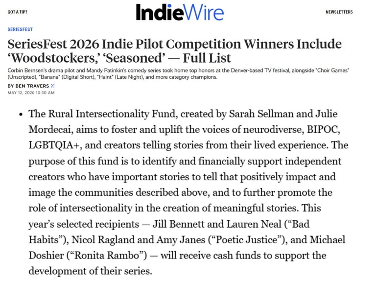 Indie Wire Series Fest Win