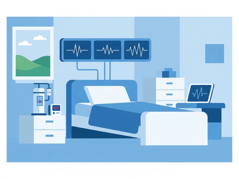 Hospital-at-home setup showing medical equipment and monitoring devices in a patient's bedroom