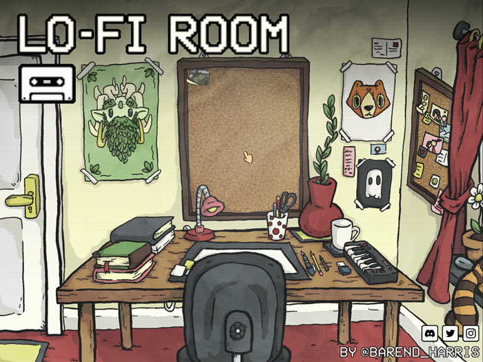 lo-fi room title page, coomplete with cozy desk area
