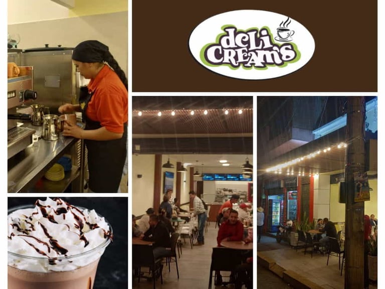 a collage of photos of a cafetería Delicream’s Coffee