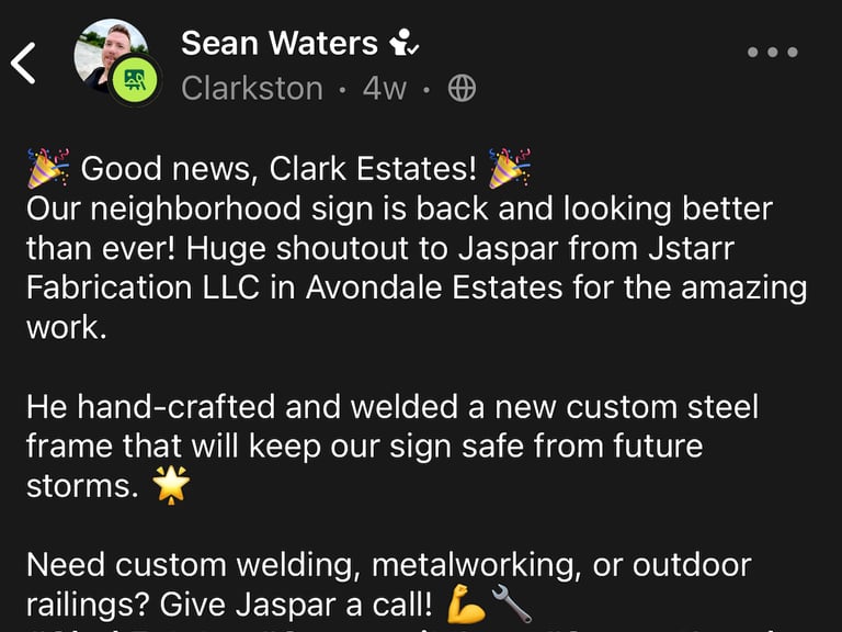 nextdoor review for jstarr fabrication