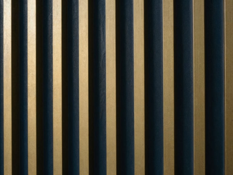 Abstract geometric pattern symbolizing structure and security, deep navy and warm brass colors, high-contrast shadows, sharp focus, 35mm