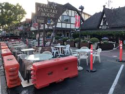 Paula’s Pancake House in Solvang, California with outdoor seating, a popular family-friendly breakfast spot