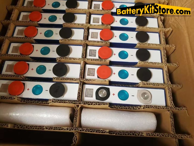 a box of prismatic LiFePO4 battery cells